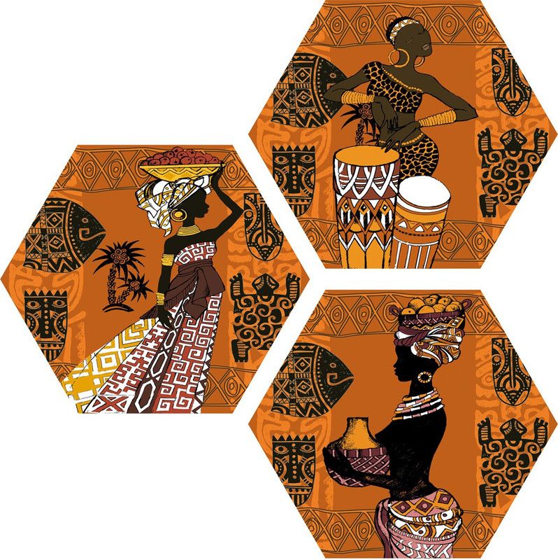 Janki Modern Art African Lady Playing Music 3 Piece Set of 3 6mm MDF Wall Painting Digital Reprint 21.5 inch x 21.5 inch Painting  (Without Frame, Pack of 3)