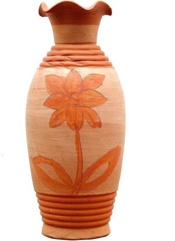 om craft villa designer flowers pot Terracotta Vase  (2.36 inch, Brown)