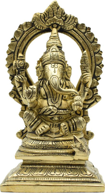 Puja N Pujari Brass Ganesha Ganapati Murti Idol Statue Big Size Decorative Showpiece - 18 cm  (Brass, Gold)