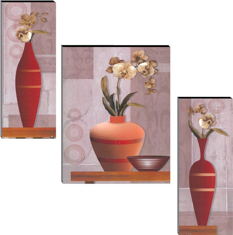 Indianara Set of 3 Flowers in Vases MDF Art Painting (4156FL) without glass Digital Reprint 18 inch x 12 inch Painting  (Without Frame, Pack of 3)