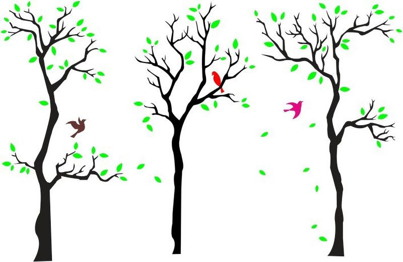 Decor studio 71 cm Beautiful tree with birds pvc vinyl multicolor decorative wall sticker for wall decoration size : 71 Cm X 109 Cm Self Adhesive Sticker  (Pack of 1)