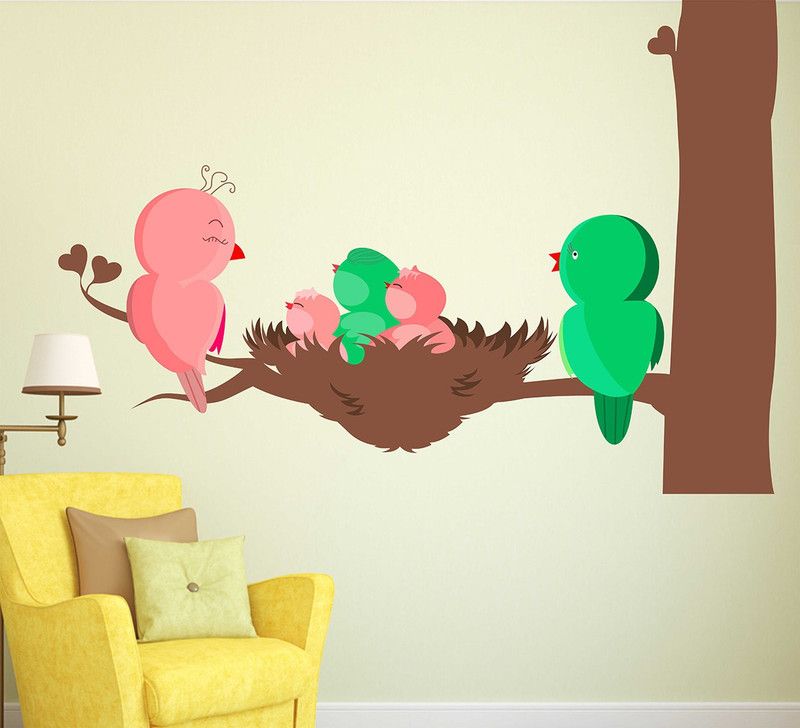 Zampyy 80 cm Birds Family Self Adhesive Sticker  (Pack of 1)