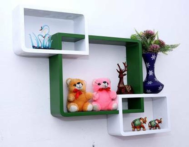 ANB Enterprises MDF (Medium Density Fiber) Wall Shelf  (Number of Shelves - 3, White, Green)