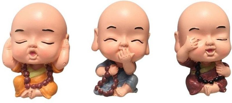 Apkamart Adorable Baby Monk Showpiece Set Decorative Showpiece - 8 cm  (Polyresin, Multicolor)