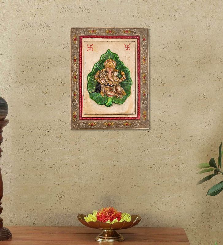 Archna Handicraft Wall Frame patta Ganesh ji Decorative Showpiece - 26.25 cm  (Polyresin, Brown)
