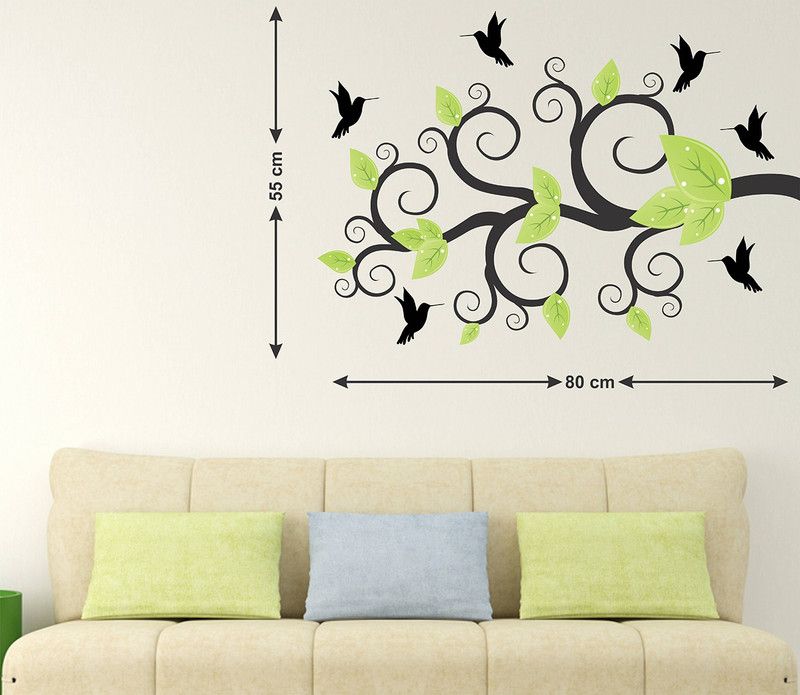 Zampyy 55 cm Birds Tree | Wall Stickers |PVC Vinyl| Non-Reusable Sticker | Self Adhesive Sticker  (Pack of 1)