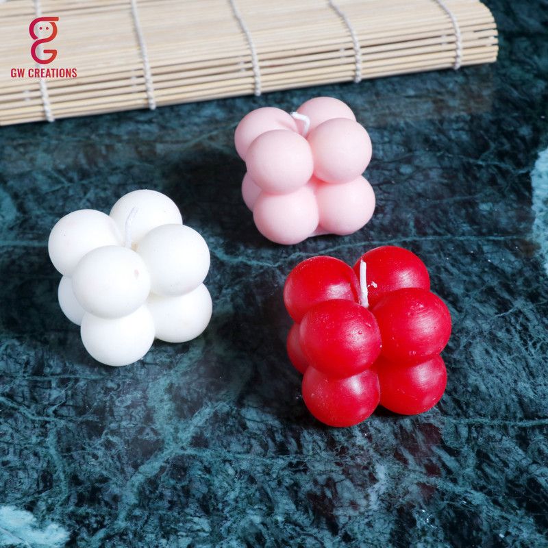 GW Creations Medium Bubble Rose Strawberry Mogra Scented Candle Candle  (Red, Pink, White, Pack of 3)