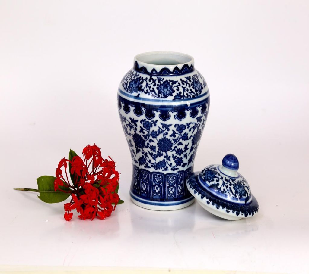 Ceramic Collection Jar - White and Navy Blue