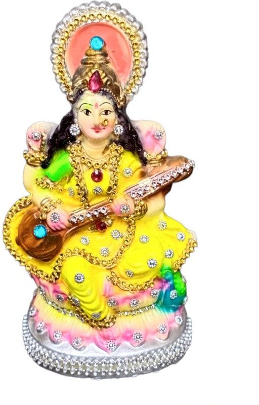 All Of All Saraswati mata made by clay Decorative Showpiece - 14 cm  (Clay, Multicolor)