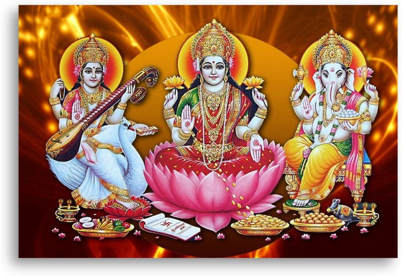 PRINTHUBS 30.48 cm Diwali Lakshmi Ganesh Poster For Room Home office Wall Decor(Size 12x18 Inch)S29 Self Adhesive Sticker  (Pack of 1)