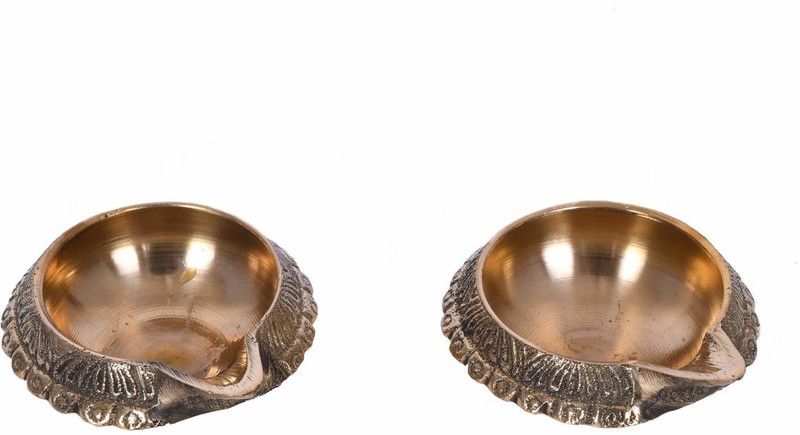 Collectible India Engraved Design Brass Kuber Diya Oil Lamp - Diya Stand - Diyas For Pooja Home Decoration Brass (Pack of 20) Table Diya Set  (Height: 1 inch)