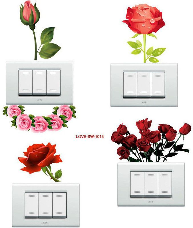 newlovelifecreations 12 cm Multi rose switch wall sticker Self Adhesive Sticker  (Pack of 5)