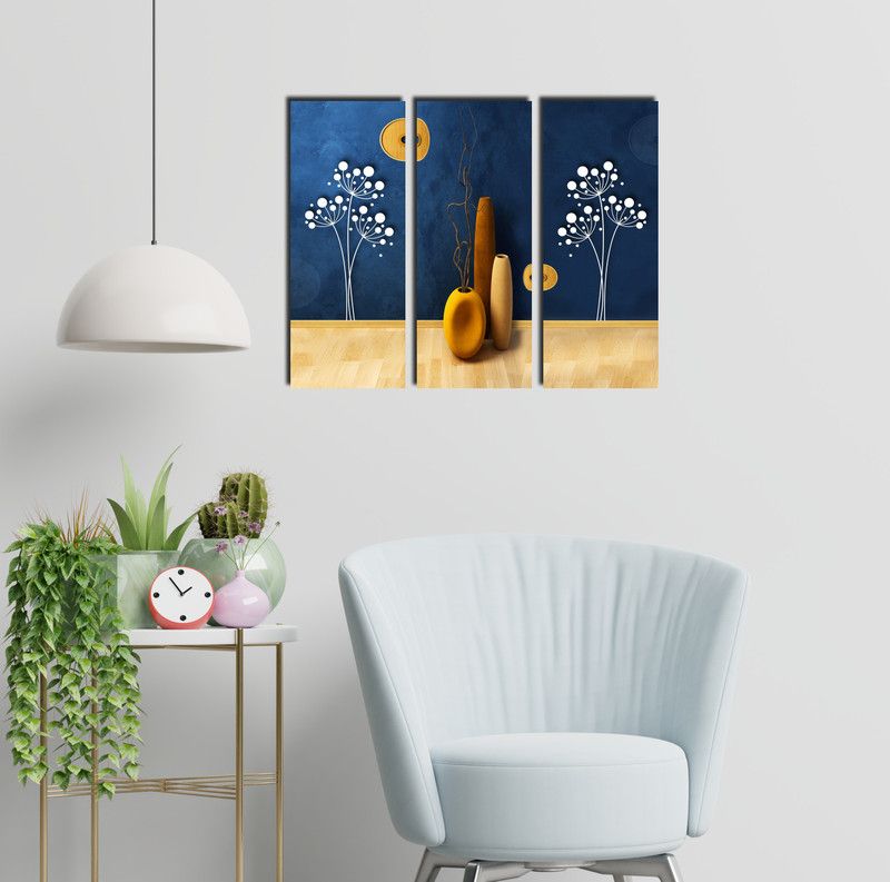 Masstone Floral Modern Art 3 Piece MDF (6 mm) Painting Digital Reprint 15 inch x 18 inch Painting  (With Frame, Pack of 3)