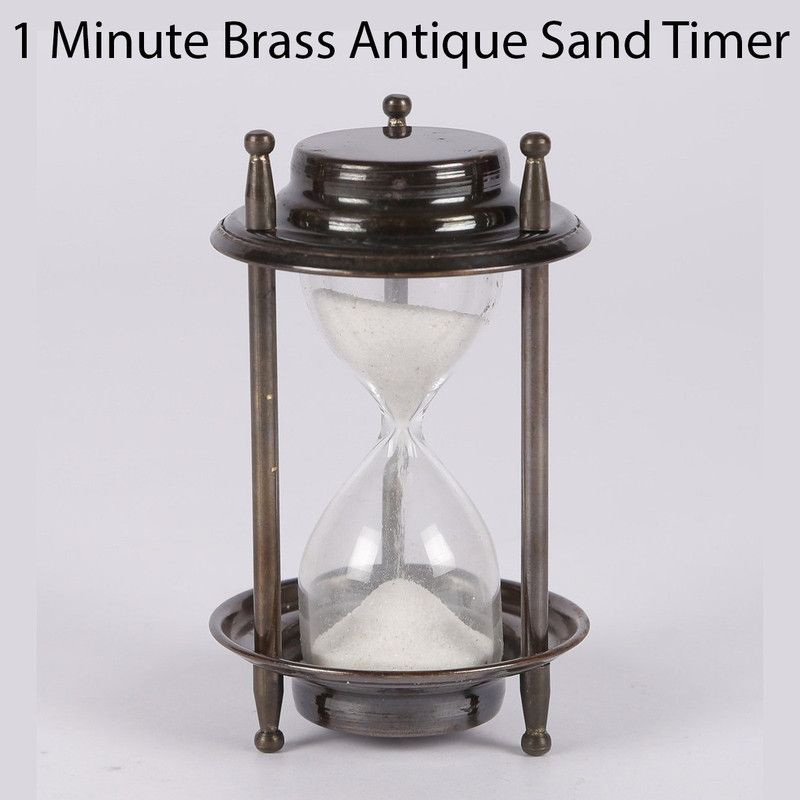 Tora Creations 1 Minute Brass Antique Finish Sand Timer Hourglass for Table and Office Decor Sand Clock Brass Decorative Showpiece - 9 cm  (Brass, Black)