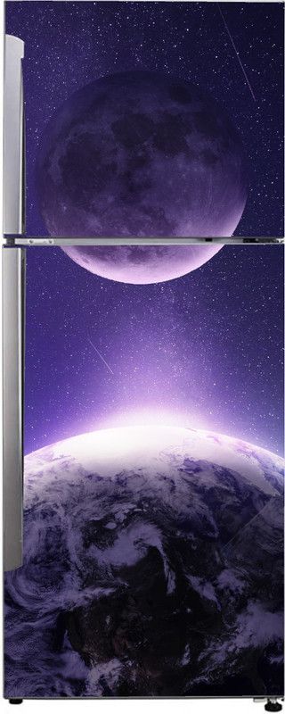 Advait Designs 60 cm Advait Designs Decorative earth and moon together with shooting star in galaxy wallpaper sticker for fridge décor Self Adhesive Sticker  (Pack of 1)