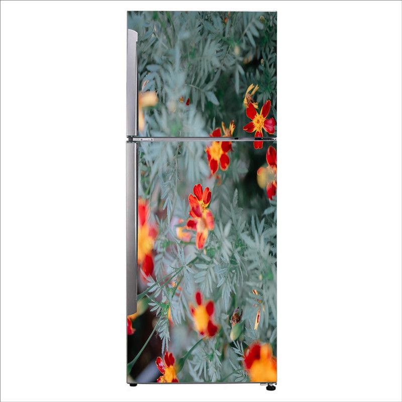 K2A Studio 60 cm Beautiful red and yellow flower with blur background fridge sticker Self Adhesive Sticker  (Pack of 1)