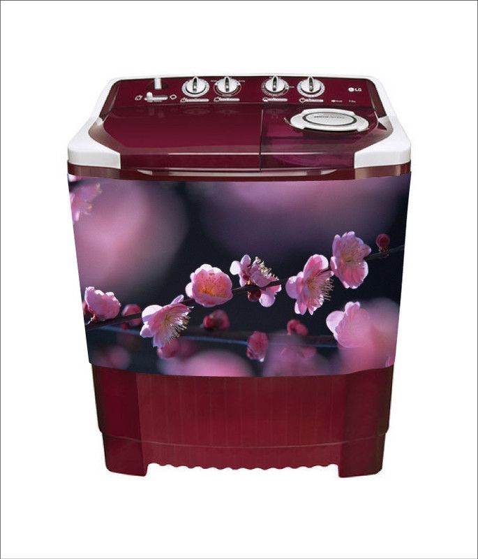 Crown Decals 60 cm decorative abstract violet flower leaves washingmachine sticker Self Adhesive Sticker  (Pack of 1)