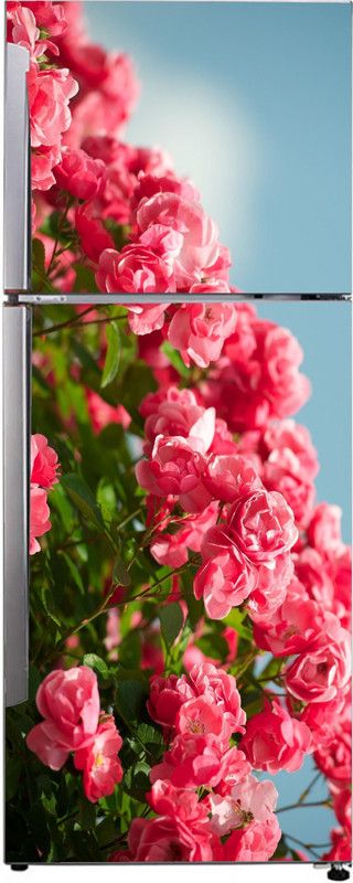 Advait Designs 60 cm Advait Designs decorative beautiful pink flowers green leaves abstract extra lardge fridge sticker for fridge decor (pvc vinyl multicolor) Self Adhesive Sticker  (Pack of 1)