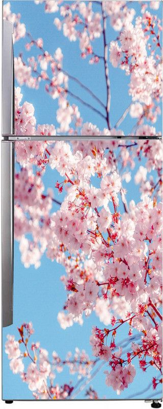 Advait Designs 60 cm Advait Designs decorative beautiful natural white flowers leaves extra lardge fridge sticker for fridge decor (pvc vinyl multicolor) Self Adhesive Sticker  (Pack of 1)