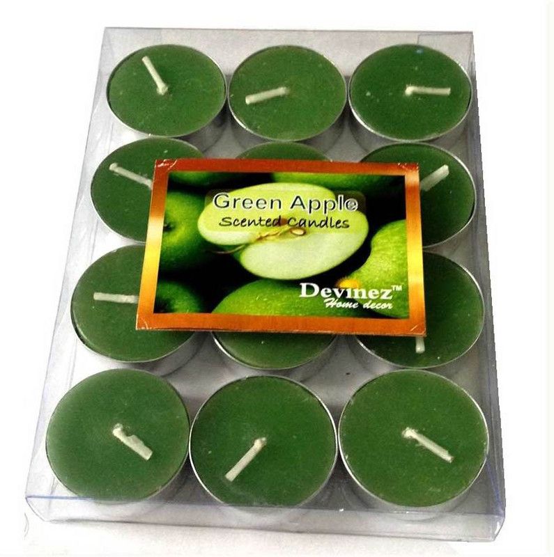 Devinez 12A Premium Green Apple Scented Polycarbonate Smokeless Tealight Candle  (Green, Pack of 12)