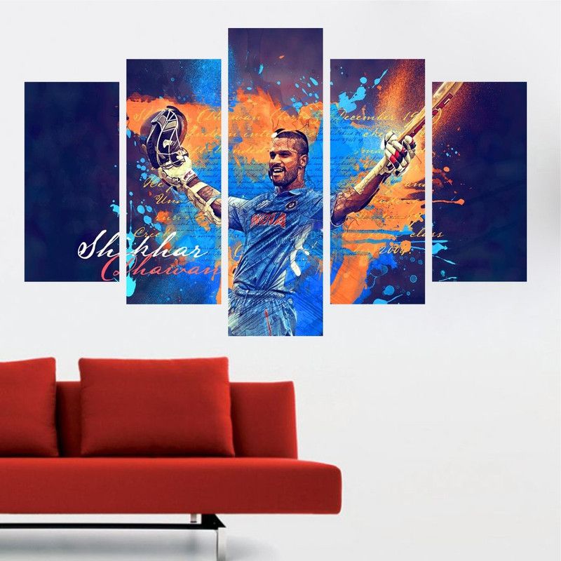 Saiii Designs 79 cm Shikar Dhawan Five Piece Poster wall Covering AreaB Self Adhesive Sticker  (Pack of 1)