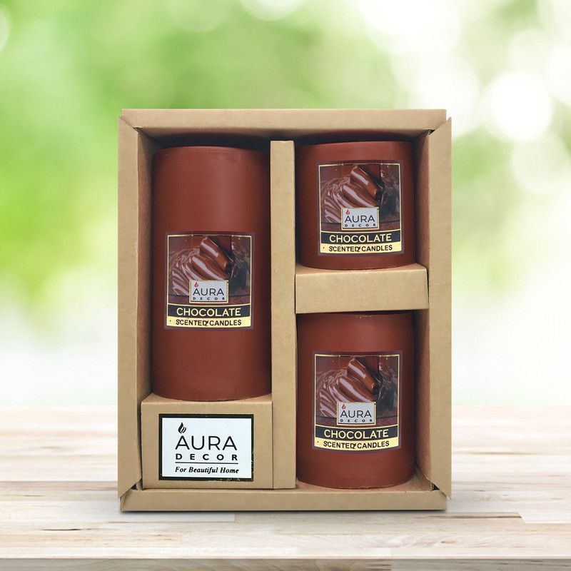 AuraDecor Highly Fragrance Pillar Candle Set of 3)3*3,3*4,3*6Inch || Pillar Candle . Candle  (Brown, Pack of 3)