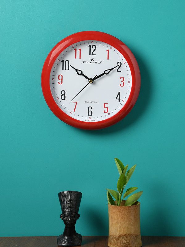 Zanibo Analog 19 cm X 19 cm Wall Clock  (Red, With Glass, Standard)