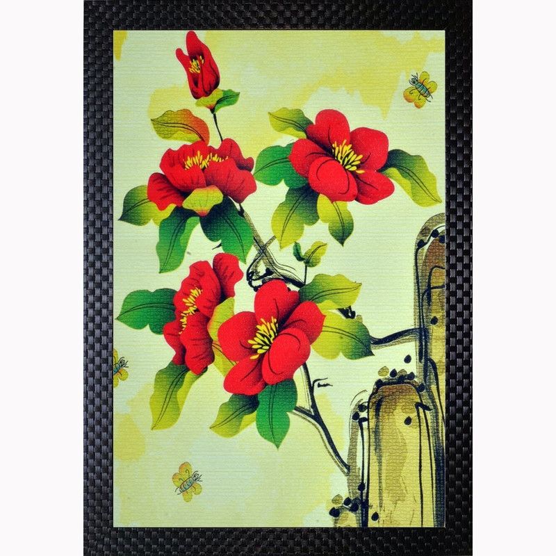 Janki Beautiful Flowers Modern Art Wall Painting Digital Reprint 14 inch x 20 inch Painting  (With Frame)
