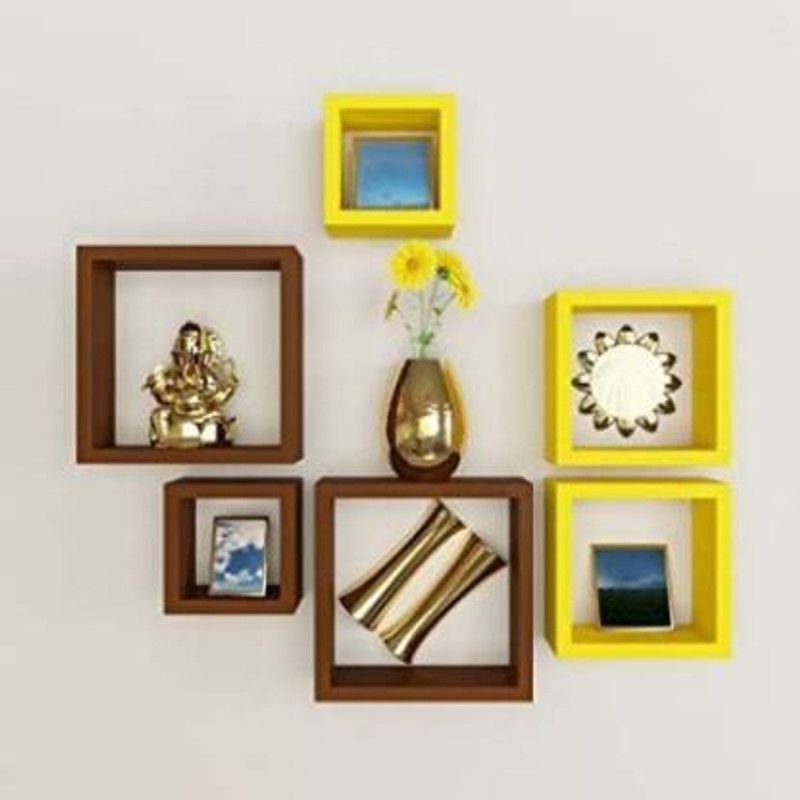 AN Craft MDF (Medium Density Fiber) Wall Shelf  (Number of Shelves - 6, Brown, Yellow)