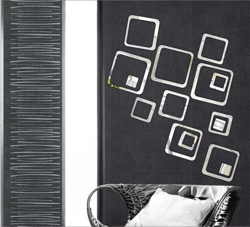 RadhaKripa 151 cm 15 silver square 3D Acrylic Stickers Mirror Stickers Wall Stickers Self Adhesive Sticker  (Pack of 1)