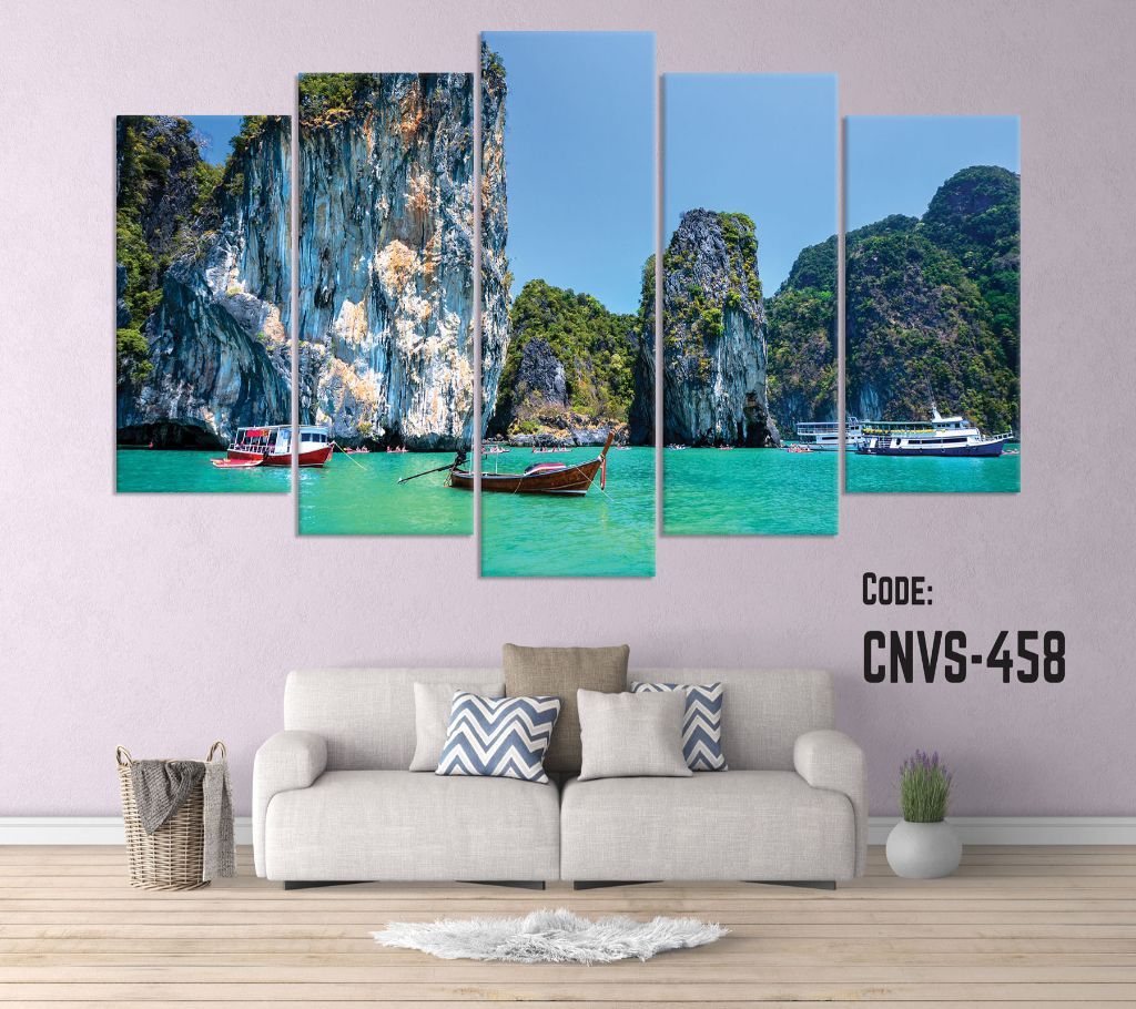 CNVS-458 River Mountain Boat Wall Canvas Art Prints 60 inch x 36 inch
