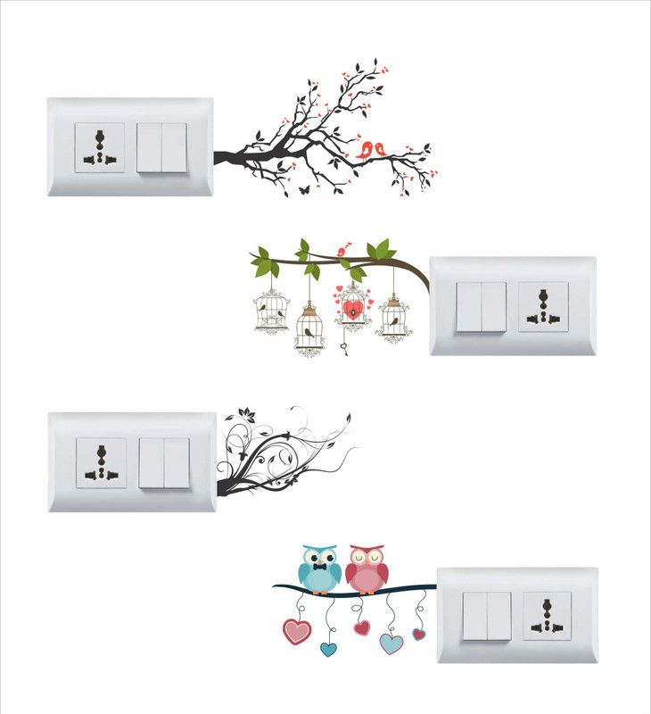 Day Decals 12 cm Owl, Hagging Cage, Tree Switch Board Sticker Self Adhesive Sticker  (Pack of 1)