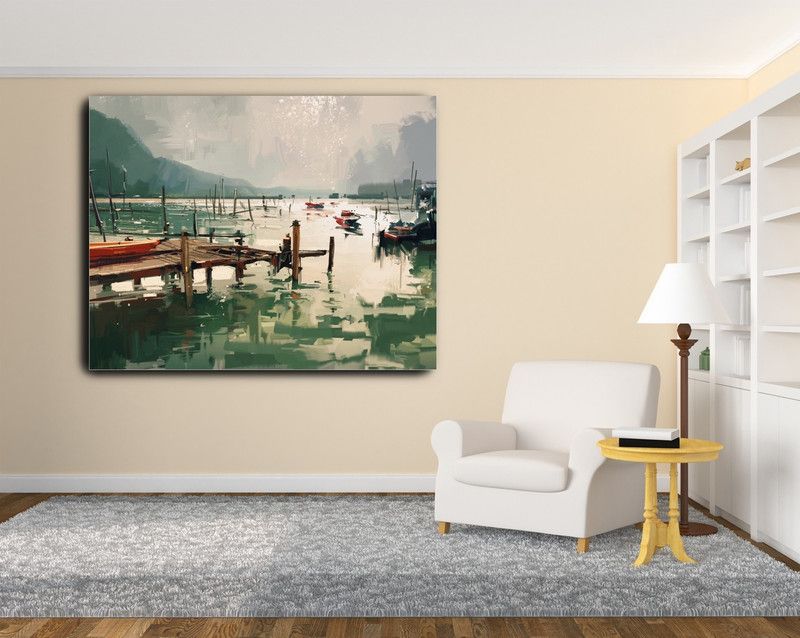 CanvasStocks Scenery Canvas Painting, Lake View Canvas Painting, 18x12 Canvas 12 inch x 18 inch Painting  (With Frame)