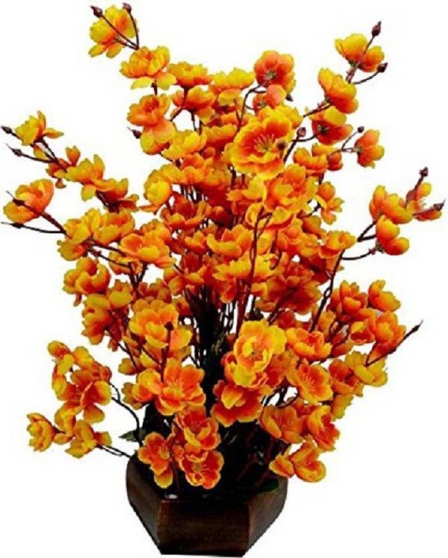 Yuvraj Creation Blossom Flower Gold Orchids Artificial Flower with Pot  (16 inch, Pack of 80, Flower Bunch)