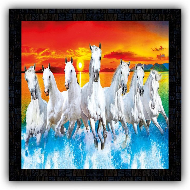 Poster N Frames framed poster of Vastu 7 Horse-m-31 Digital Reprint 14 inch x 14 inch Painting  (With Frame)
