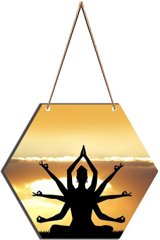 B S NATURAL Yoga MDF Plaque for Home & Wall Decoration  (21 cm X 21 cm, Multicolor)