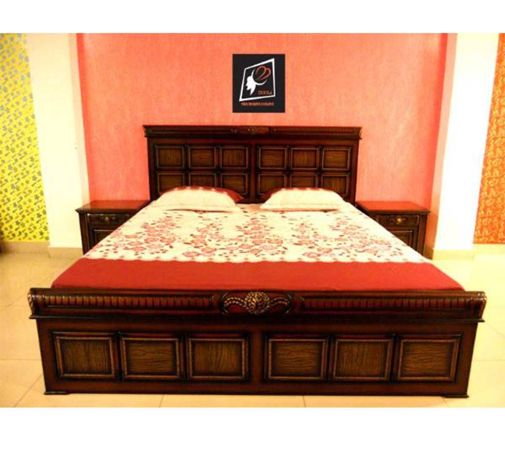 MDF Wood Queen Size Double Bed-I with Side Table