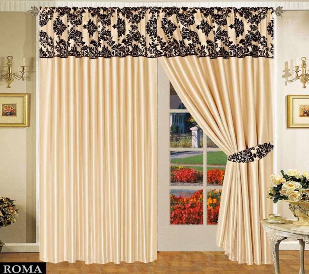 Riccardo Valeria Italian Design Cream and Black 2 Pieces Curtains Set
