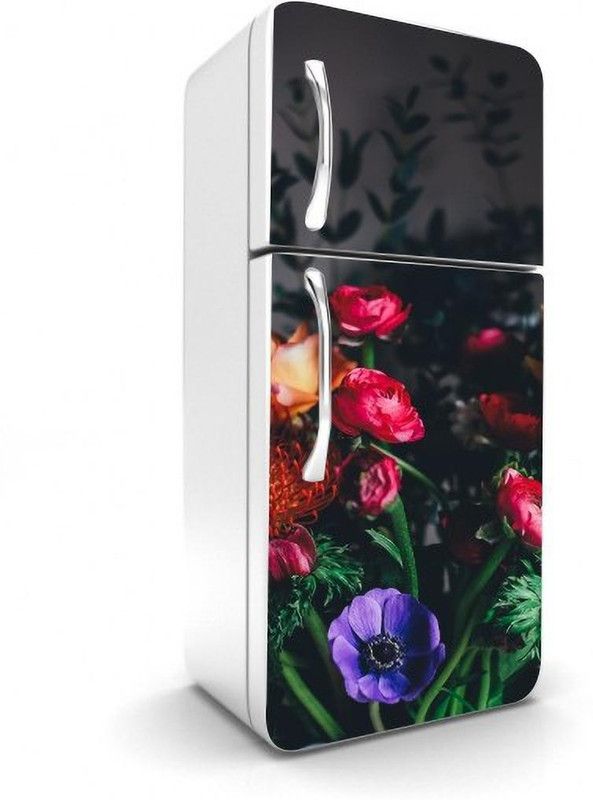 K2A Decor 60 cm Beautiful Red Rose With Black Background Self Self Adhesive Fridge Sticker Self Adhesive Sticker  (Pack of 1)