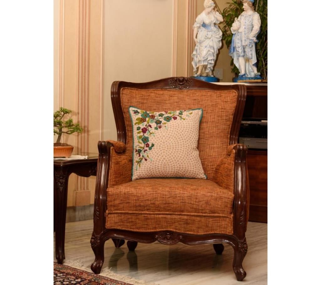 Bouquet/ Aqua Printed & Hand Embroidered Cushion Cover by Ivoryniche