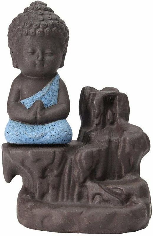 BLDM Statue Idol Murti Buddha in Blessing Posture for Home Living Room Office Table Decoration Religious Gift Showpiece Decorative Showpiece - 10 cm  (Stone, Light Blue, Brown)