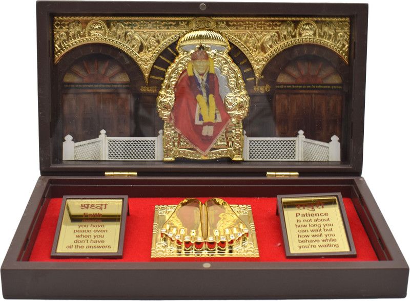 Puja N Pujari Gold Plated Saibaba Photo Frame with Charan Paduka for Pooja Room Album  (Photo Size Supported: 0)