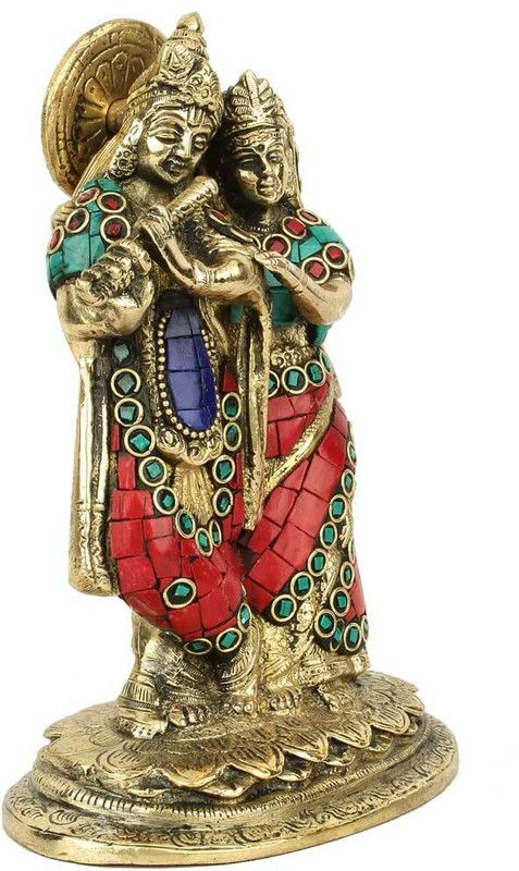 StatueStudio Radha Krishna statue Radha Krishna Idol for Home Temple Pooja & New Year Gift Decorative Showpiece - 19.05 cm  (Brass, Multicolor)