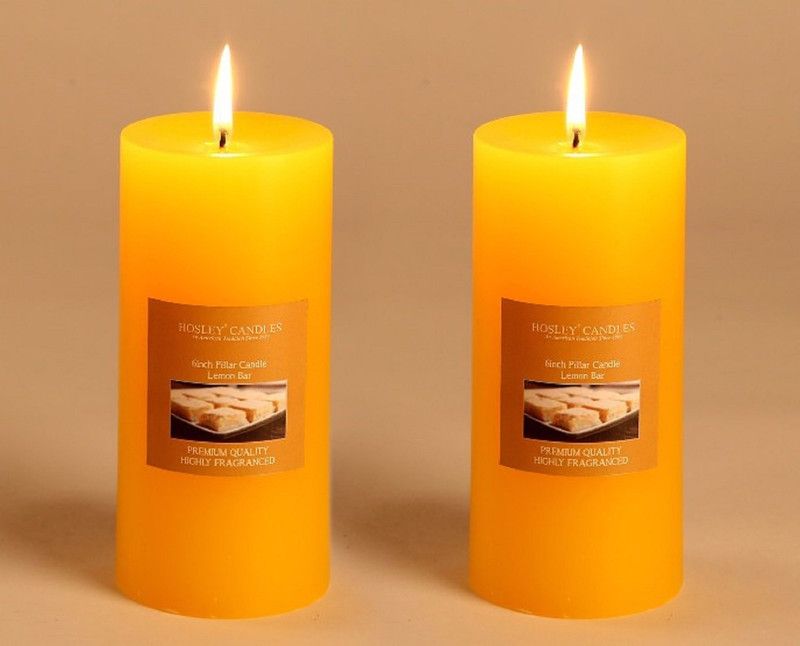 Hosley Set of 2 Lemon Bar 6Inchs Pillar Candles Candle  (Yellow, Pack of 2)