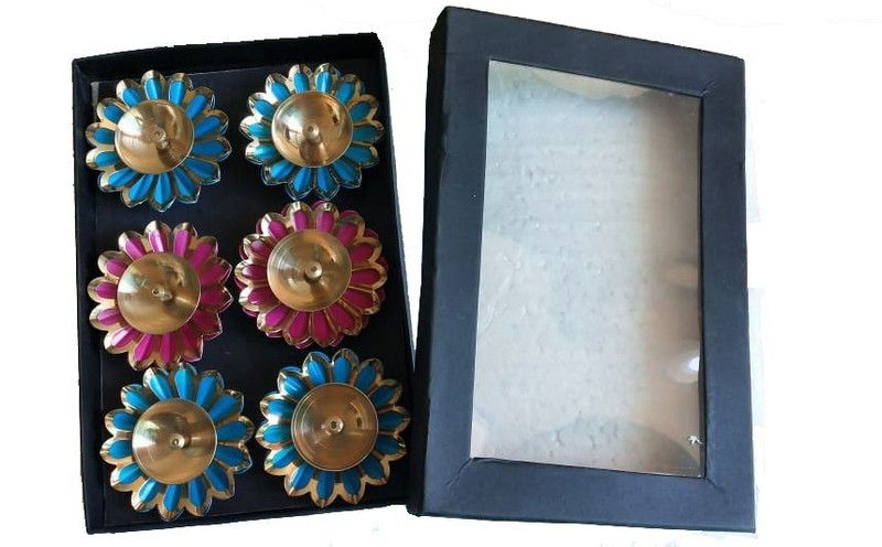 salvus app solution Brass, Iron (Pack of 6) Table Diya Set  (Height: 1.5 inch)