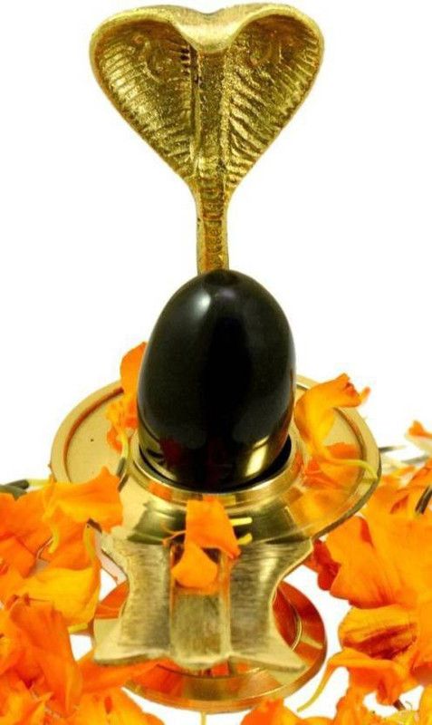 SBBCO Shaligram Shiva Ling Lingam Shivling Statue Brass Stand Decorative Showpiece - 8 cm  (Brass, Gold)