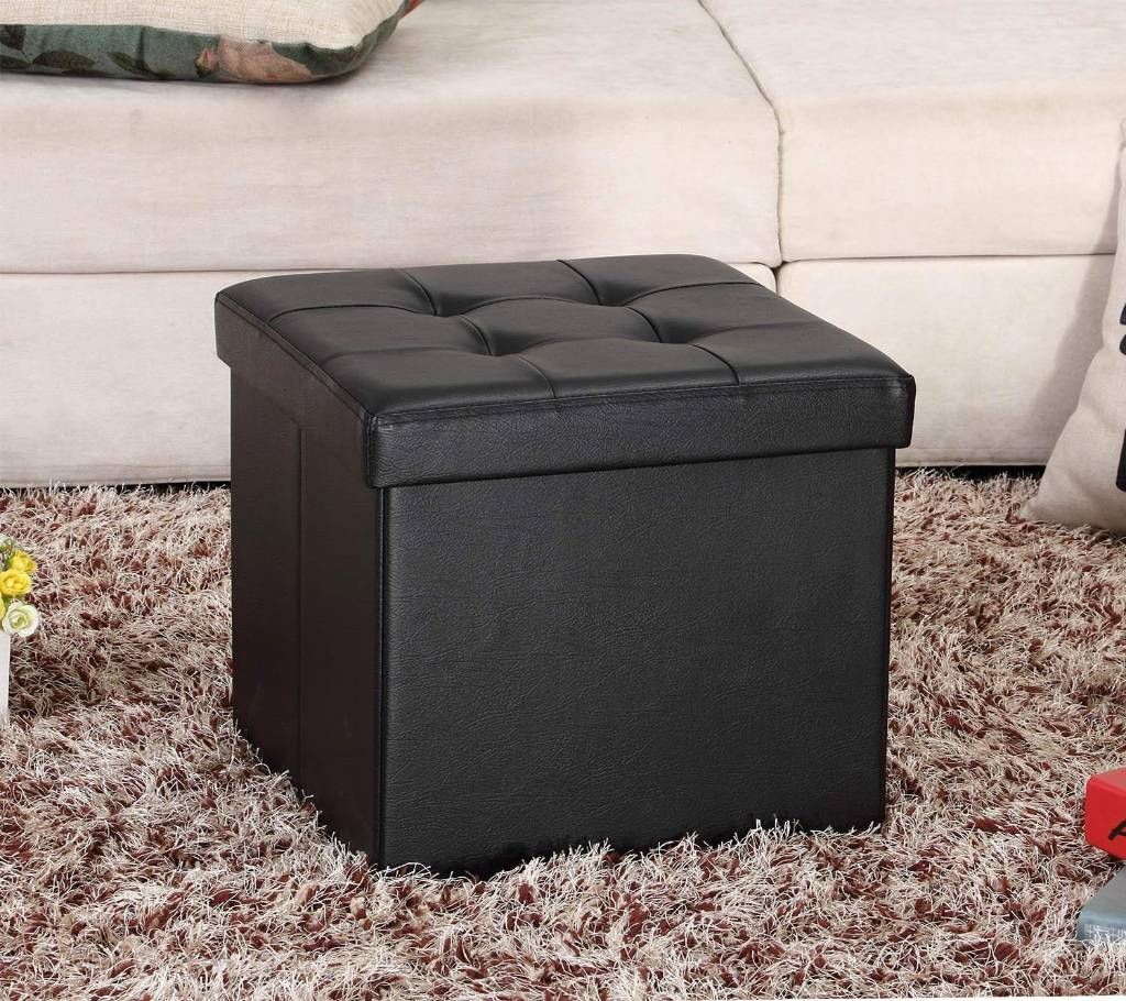 Square Shape PU Leather Rest Stool 13"13"13" - Black