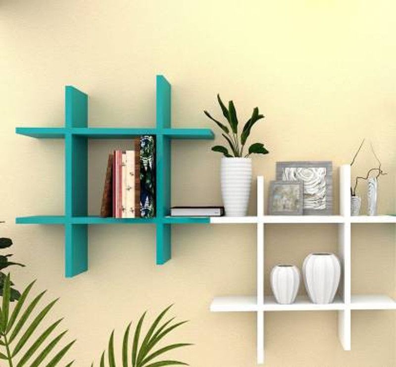 ANB Enterprises MDF (Medium Density Fiber) Wall Shelf  (Number of Shelves - 6, Green, White)