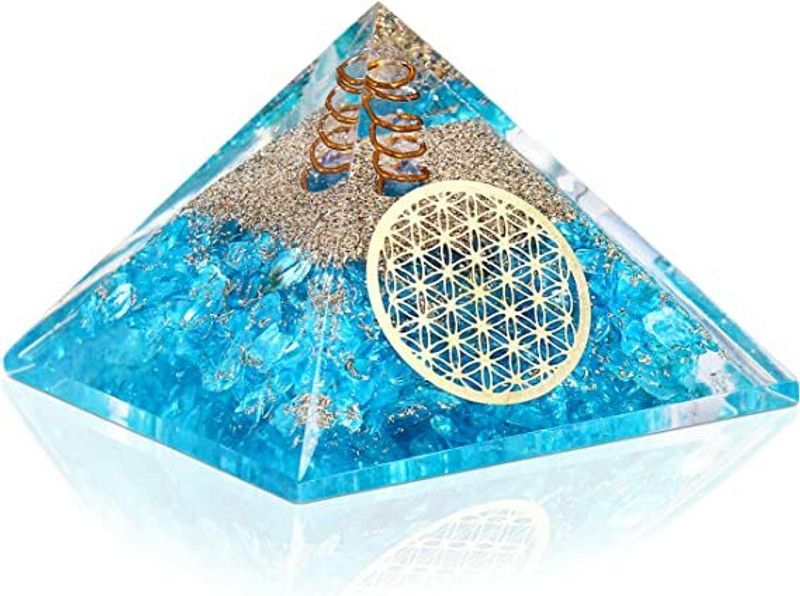 hanifa crystals Bring Positivity with Aquamarine Crystal Orgone Pyramid Decorative Showpiece - 2.72 cm  (Crystal, Multicolor)