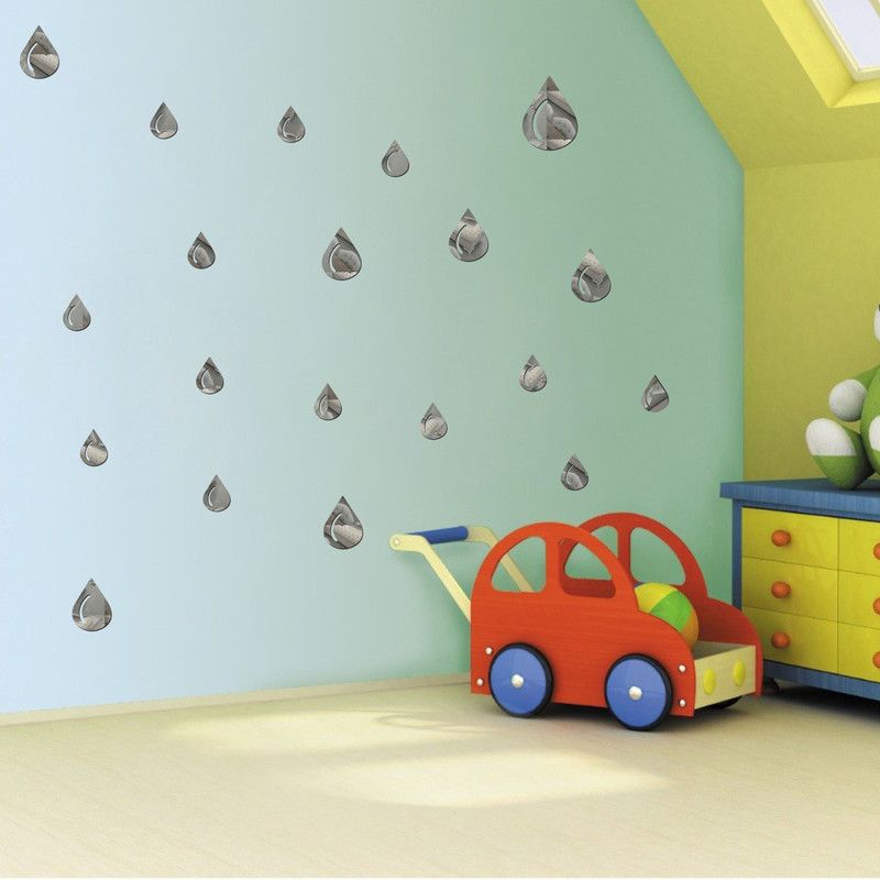 Sudarshan Stickers 27 cm Droplets Acrylic 3D Mirror Wall Sticker (Silver) Self Adhesive Sticker  (Pack of 1)